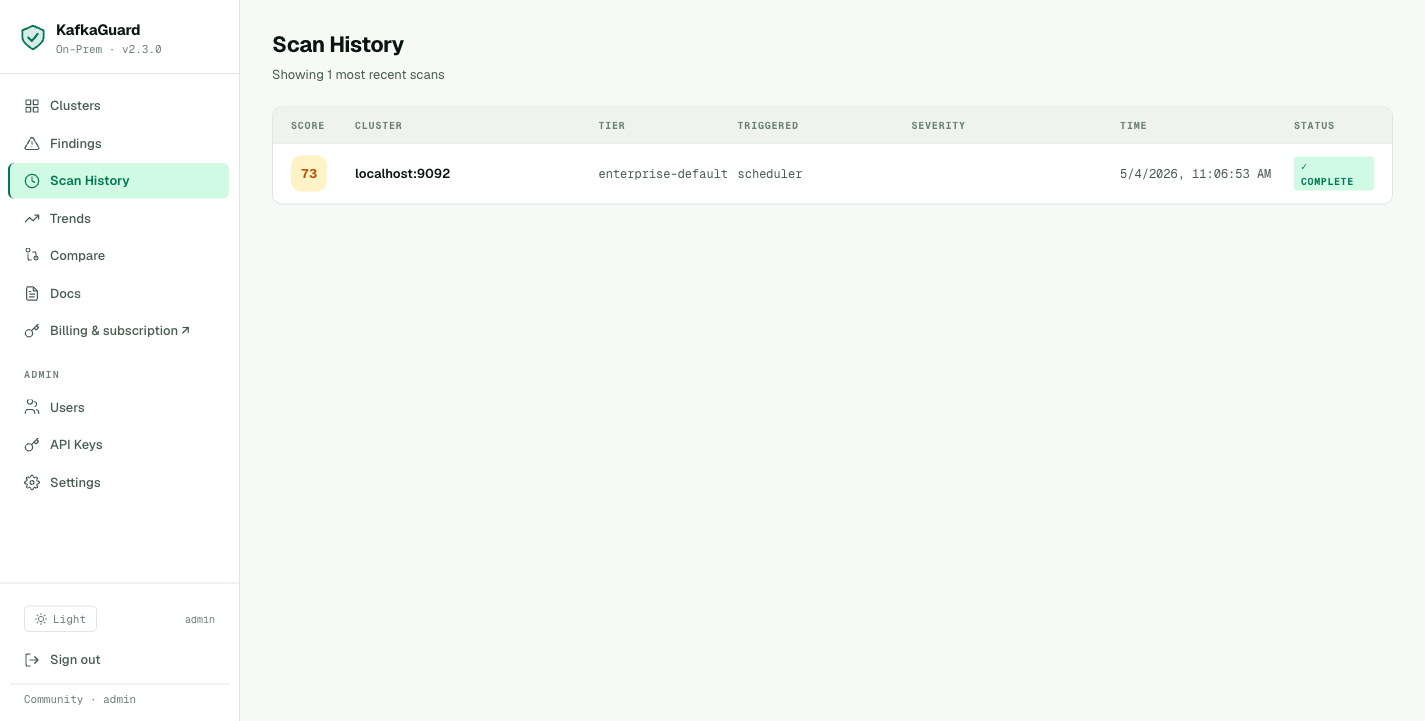 KafkaGuard Scan History
